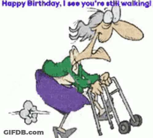 A Cartoon Of An Elderly Woman Walking With A Walker GIF