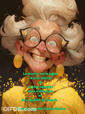 A Cartoon Of An Elderly Woman With Glasses And A Quote From Charles-Augustin Sainte-Beuve GIF