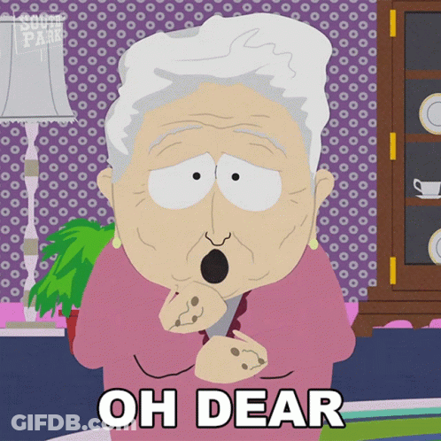 A Cartoon Of An Elderly Woman With The Words Oh Dear Below Her GIF
