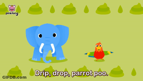 A Cartoon Of An Elephant And A Parrot With The Words Peek-A-Peek-A-Poo GIF