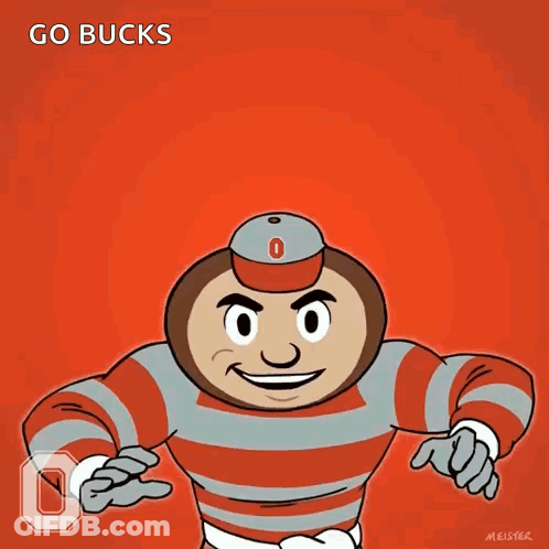 A Cartoon Of An Ohio State Buckeyes Mascot Raising His Arms In The Air GIF