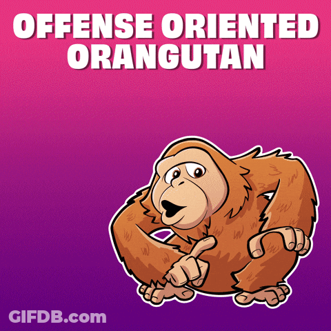 A Cartoon Of An Orangutan With The Words Offense Oriented Orangutan Above It GIF