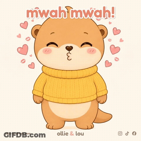A Cartoon Of An Otter Wearing A Yellow Sweater With The Words Mwah Mwah GIF