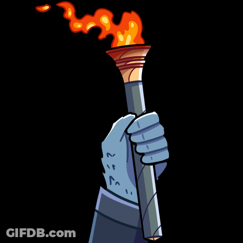 A Cartoon Of An Owl Holding A Torch With A Flame Coming Out Of It GIF