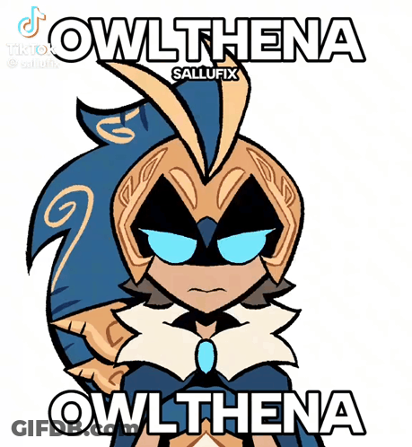 A Cartoon Of An Owl With The Name Owlthena Written On It . GIF