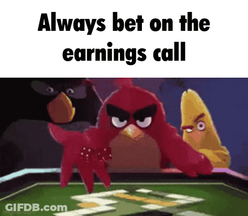A Cartoon Of Angry Birds Playing A Game Of Poker With The Caption " Always Bet On The Earnings Call " GIF