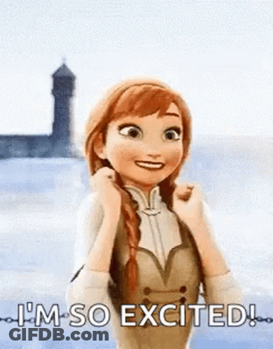 A Cartoon Of Anna From Frozen Is Smiling And Saying `` I 'M So Excited '' . GIF