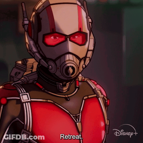 Ant Man Saying Retreat In Disney+ Ad GIF