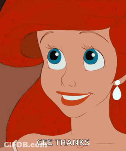 A Cartoon Of Ariel From The Little Mermaid Is Smiling And Says Gee Thanks GIF