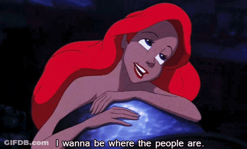 A Cartoon Of Ariel From The Little Mermaid Laying On A Rock With The Words I Wanna Be Where The People Are Below Her GIF