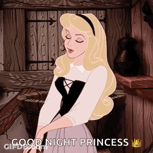 A Cartoon Of Aurora From Sleeping Beauty Says Good Night Princess . GIF