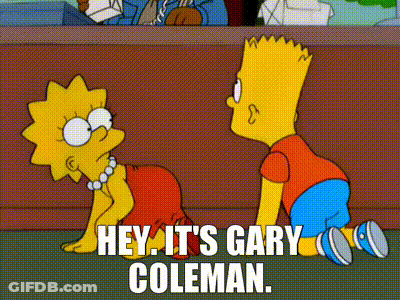A Cartoon Of Bart Simpson And Lisa Simpson With The Words Hey It 'S Gary Coleman Below Them GIF