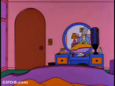 A Cartoon Of Bart Simpson Looking At Himself In A Mirror In A Bedroom GIF