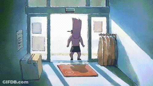 A Cartoon Of Bart Simpson Standing In Front Of A Store GIF