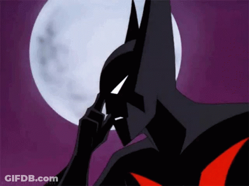 A Cartoon Of Batman Scratching His Head With His Hand In Front Of A Full Moon . GIF