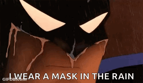 A Cartoon Of Batman Wearing A Mask In The Rain GIF