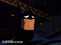 A Cartoon Of Batman With His Eyes Closed And A Sad Look On His Face GIF