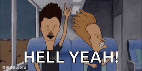 A Cartoon Of Beavis And Butthead Saying Hell Yeah While Sitting On A Plane GIF