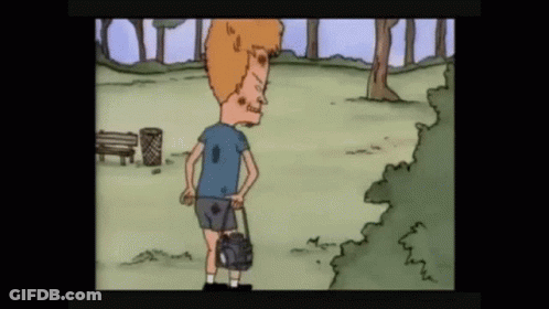 A Cartoon Of Beavis And Butthead Standing In A Park Holding A Boombox GIF