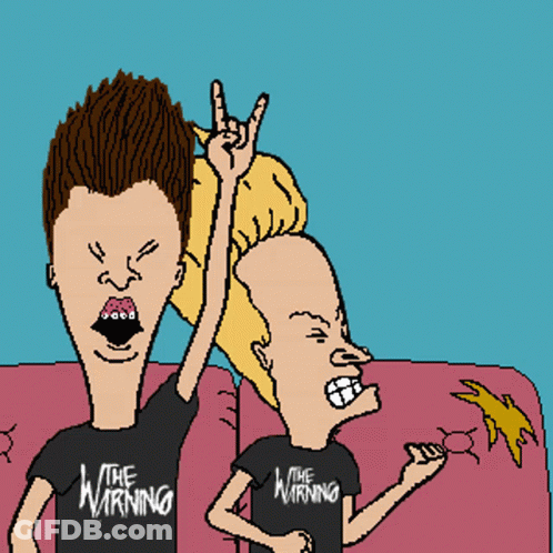 A Cartoon Of Beavis And Butthead Wearing The Warning T-Shirts GIF