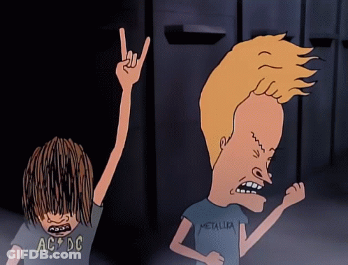 A Cartoon Of Beavis And Butthead With Ac Dc And Metallica Shirts On GIF