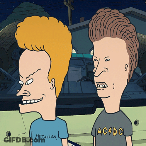 A Cartoon Of Beavis And Butthead With Metallica And Ac Dc Shirts GIF