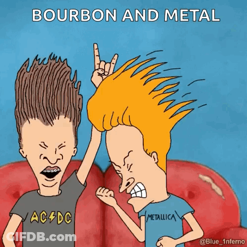 A Cartoon Of Beavis And Butthead With Metallica And Ac Dc Shirts GIF