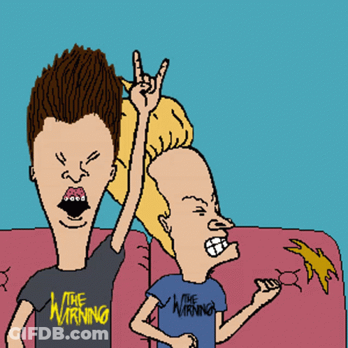 A Cartoon Of Beavis And Butthead With One Wearing A Shirt That Says " The Warning " GIF