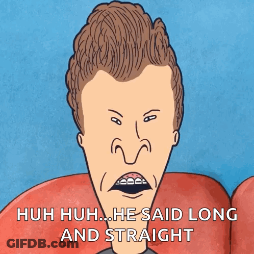 A Cartoon Of Beavis From Beavis And Butthead Says " Huh Huh ... He Said Long And Straight " GIF