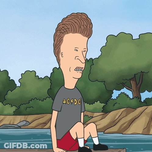 A Cartoon Of Beavis Wearing A Ac Dc T-Shirt GIF