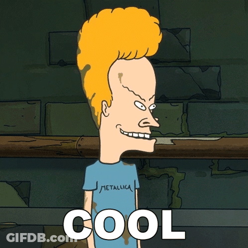 A Cartoon Of Beavis Wearing A Metallica Shirt Says Cool GIF