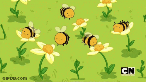 A Cartoon Of Bees And Flowers With The Cn Logo On The Bottom Right GIF