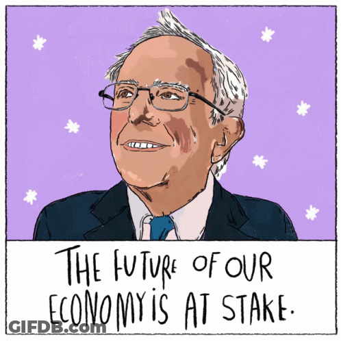Bernie Sanders Cartoon With Future Of Economy At Stake GIF