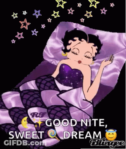 A Cartoon Of Betty Boop Sleeping In A Bed With The Words Good Nite Sweet Dream Below Her GIF