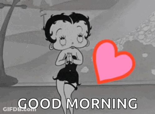 A Cartoon Of Betty Boop With A Pink Heart And The Words Good Morning Below Her GIF