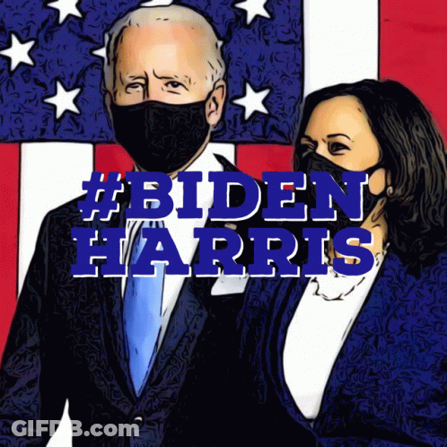 A Cartoon Of Biden Harris Wearing A Mask GIF
