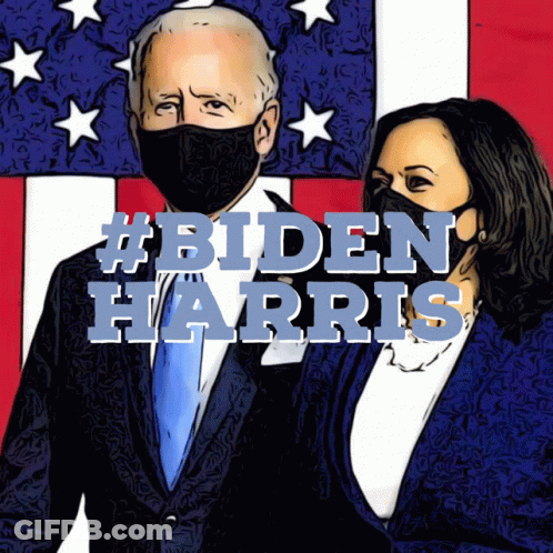 A Cartoon Of Biden Harris Wearing A Mask GIF