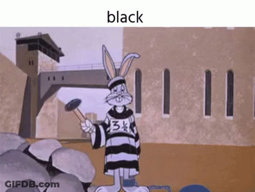 A Cartoon Of Bugs Bunny In A Jail Cell Holding A Hammer With The Word Black Above Him GIF