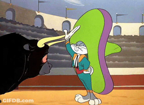 A Cartoon Of Bugs Bunny In A Sombrero Fighting A Bull GIF