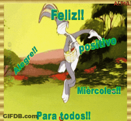 A Cartoon Of Bugs Bunny With The Words Feliz Alegre Positivo Para Todos GIF
