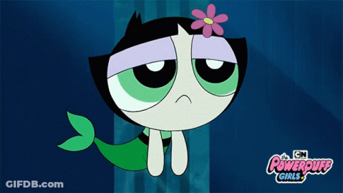 A Cartoon Of Buttercup From The Powerpuff Girls With A Flower On Her Head GIF