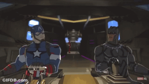 A Cartoon Of Captain America And Black Panther By Marvel Hq GIF