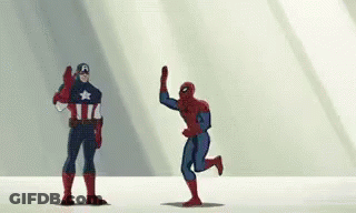 A Cartoon Of Captain America And Spider-Man Giving Each Other High Fives . GIF