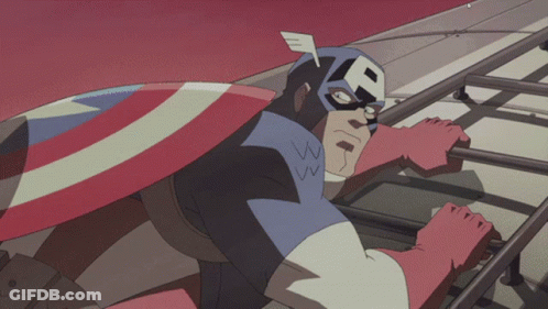 A Cartoon Of Captain America Holding A Shield With The Letter P On It GIF