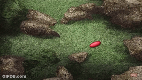 A Cartoon Of Captain America With A Red Fist And A Marvel Hq Logo GIF