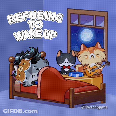 A Cartoon Of Cats Refusing To Wake Up GIF