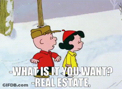 A Cartoon Of Charlie Brown And Lucy Brown Standing In The Snow Talking To Each Other . GIF