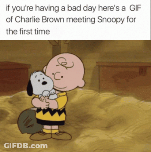 A Cartoon Of Charlie Brown And Snoopy Hugging GIF