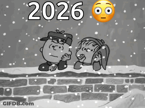 A Cartoon Of Charlie Brown And Snoopy Looking Over A Brick Wall In The Snow GIF
