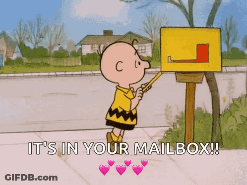 A Cartoon Of Charlie Brown Putting A Letter In A Mailbox GIF